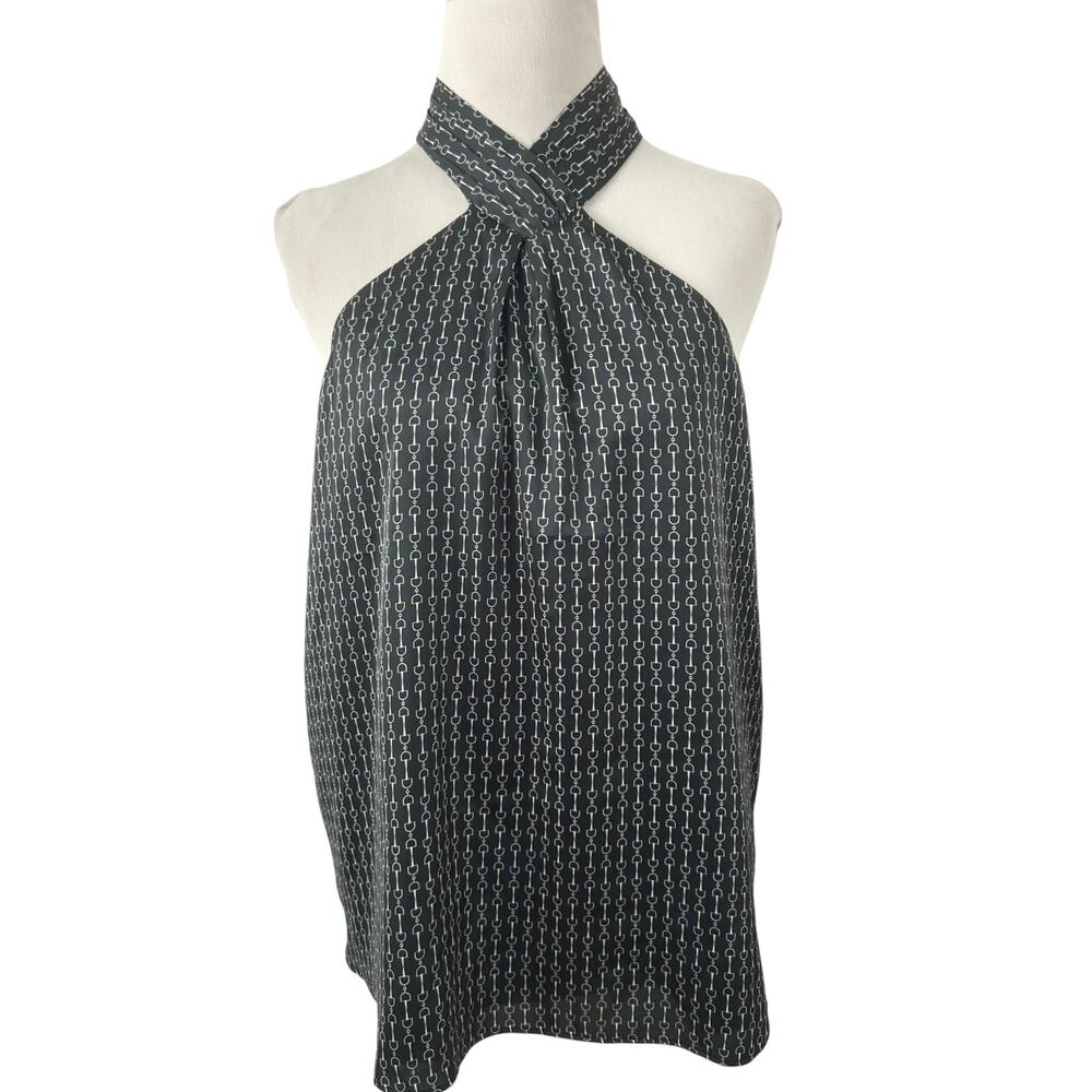 Express Black Chain Print Halter Top Sleeveless Satin Blouse Women M